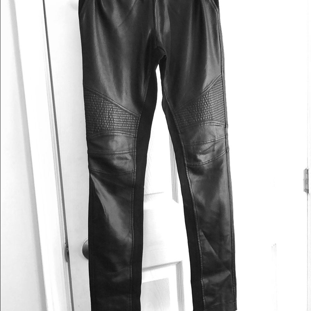 Black leather spandex pants